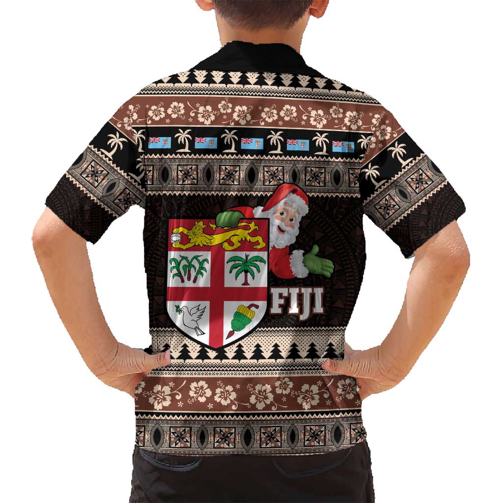Fiji Christmas Family Matching Tank Maxi Dress and Hawaiian Shirt Fijian Masi Marau na Kerisimasi! - Brown LT14 - Polynesian Pride