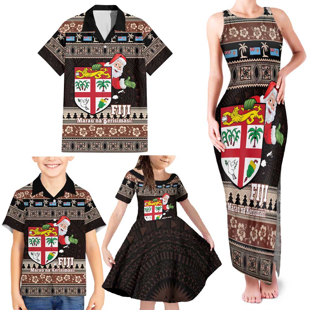 Fiji Christmas Family Matching Tank Maxi Dress and Hawaiian Shirt Fijian Masi Marau na Kerisimasi! - Brown LT14 - Polynesian Pride