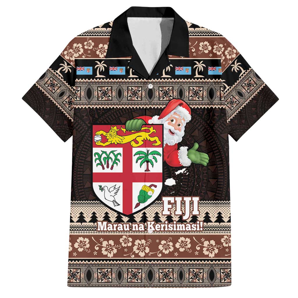Fiji Christmas Family Matching Tank Maxi Dress and Hawaiian Shirt Fijian Masi Marau na Kerisimasi! - Brown LT14 Dad's Shirt - Short Sleeve Brown - Polynesian Pride