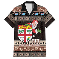 Fiji Christmas Family Matching Tank Maxi Dress and Hawaiian Shirt Fijian Masi Marau na Kerisimasi! - Brown LT14 Dad's Shirt - Short Sleeve Brown - Polynesian Pride