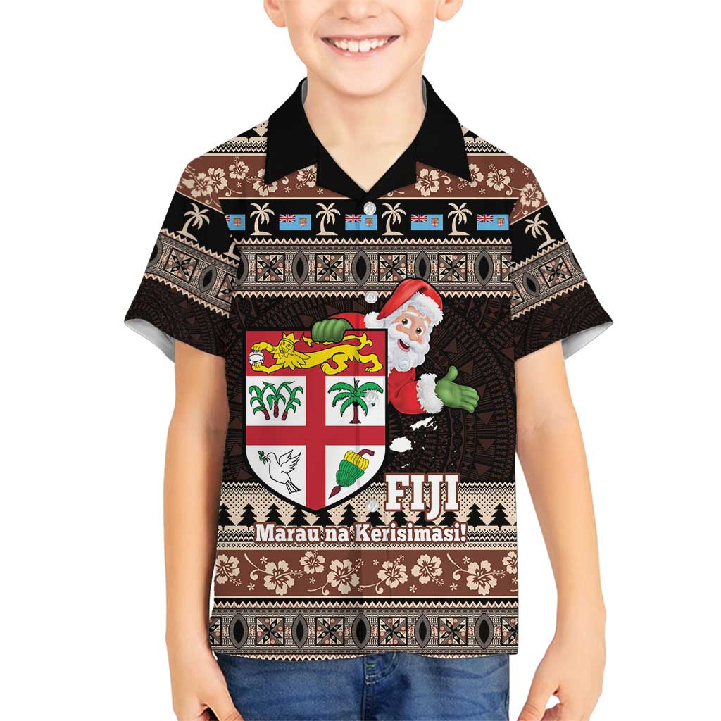 Fiji Christmas Family Matching Tank Maxi Dress and Hawaiian Shirt Fijian Masi Marau na Kerisimasi! - Brown LT14 Son's Shirt Brown - Polynesian Pride