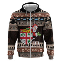 Fiji Christmas Hoodie Fijian Masi Marau na Kerisimasi! - Brown LT14 Zip Hoodie Brown - Polynesian Pride