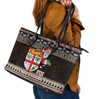 Fiji Christmas Leather Tote Bag Fijian Masi Marau na Kerisimasi! - Brown