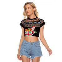 Fiji Christmas Raglan Cropped T Shirt Fijian Masi Marau na Kerisimasi! - Brown LT14 Female Brown - Polynesian Pride