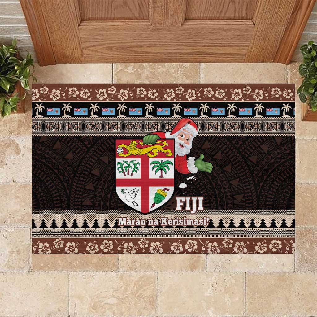 Fiji Christmas Rubber Doormat Fijian Masi Marau na Kerisimasi! - Brown LT14 Brown - Polynesian Pride