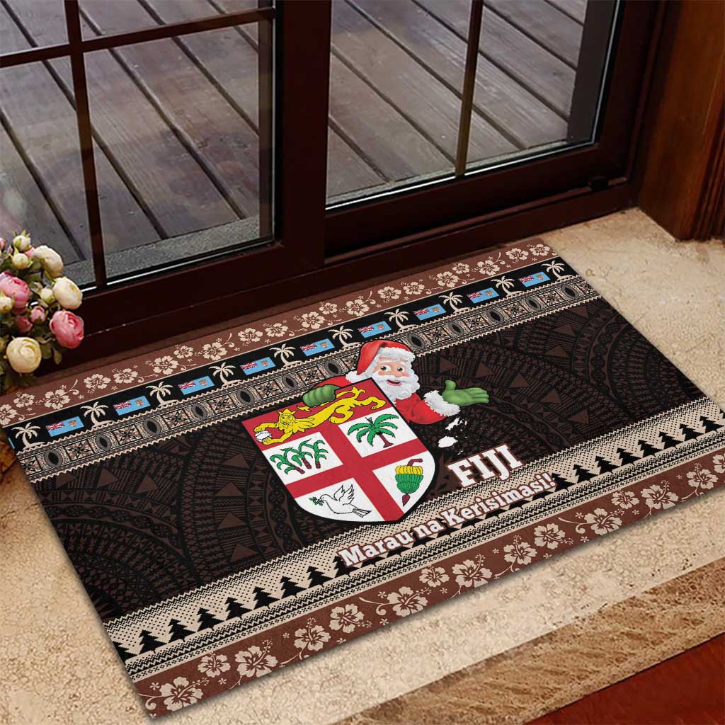Fiji Christmas Rubber Doormat Fijian Masi Marau na Kerisimasi! - Brown LT14 - Polynesian Pride