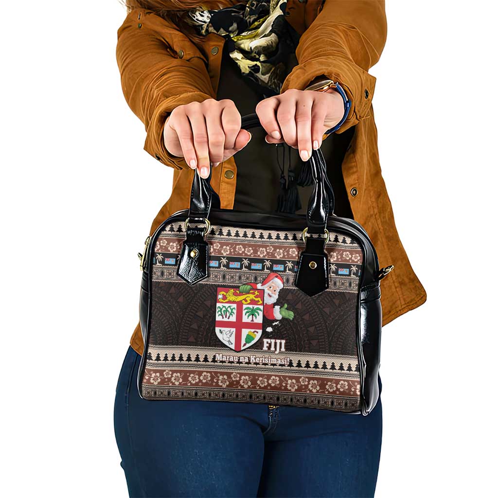 Fiji Christmas Shoulder Handbag Fijian Masi Marau na Kerisimasi! - Brown LT14 One Size Brown - Polynesian Pride
