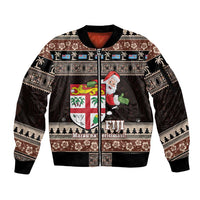 Fiji Christmas Sleeve Zip Bomber Jacket Fijian Masi Marau na Kerisimasi! - Brown LT14 Unisex Brown - Polynesian Pride