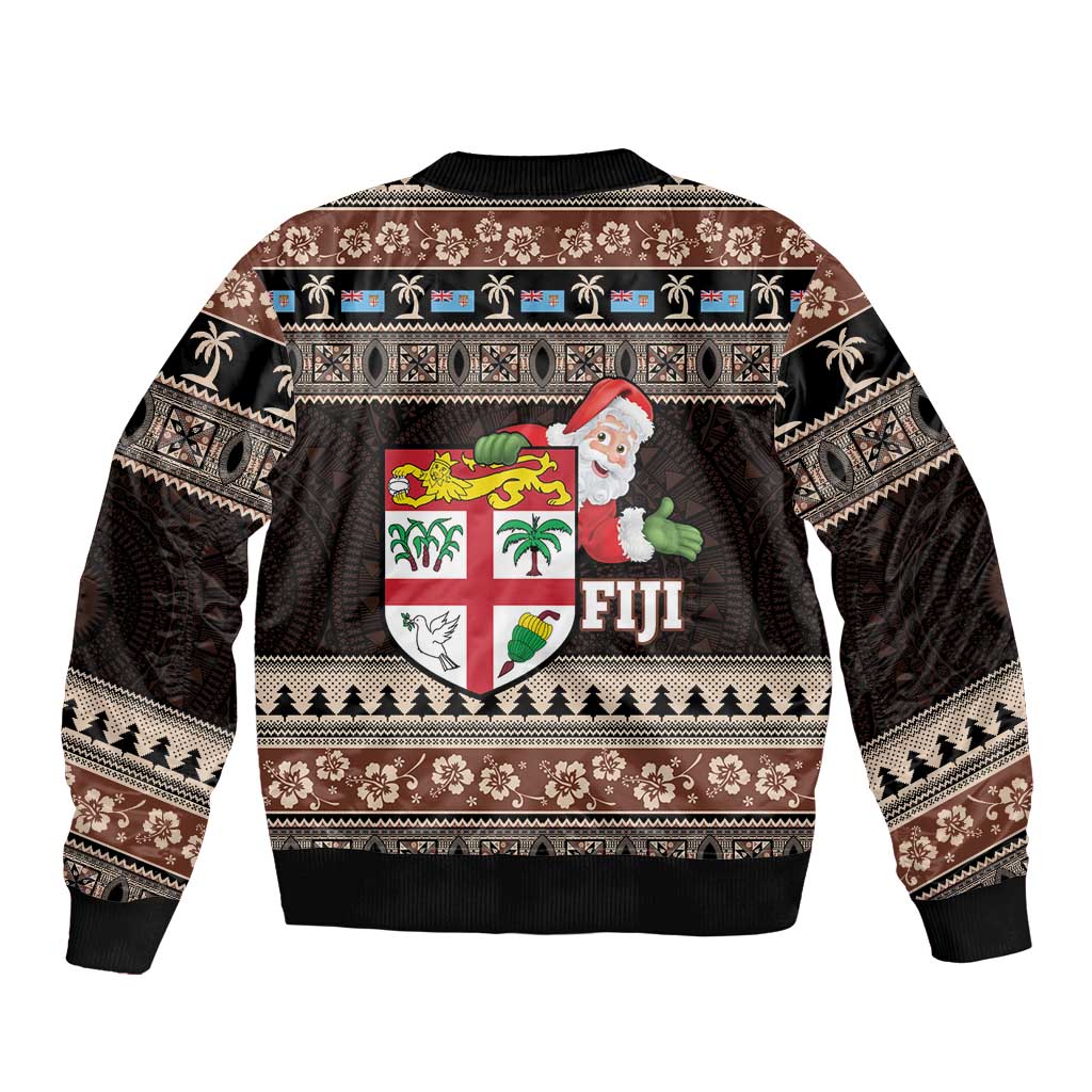 Fiji Christmas Sleeve Zip Bomber Jacket Fijian Masi Marau na Kerisimasi! - Brown LT14 - Polynesian Pride