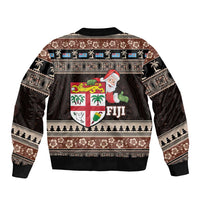 Fiji Christmas Sleeve Zip Bomber Jacket Fijian Masi Marau na Kerisimasi! - Brown LT14 - Polynesian Pride