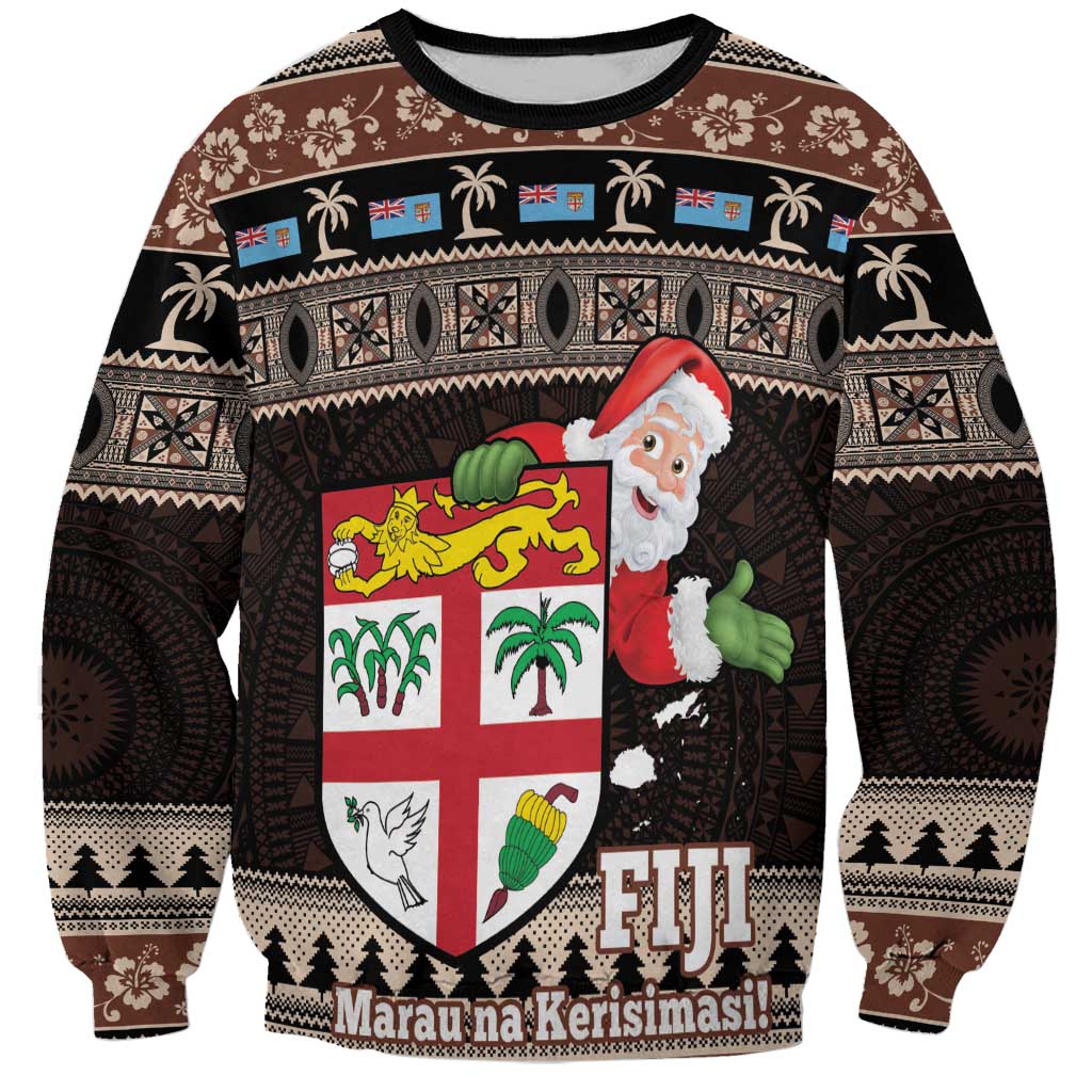 Fiji Christmas Sweatshirt Fijian Masi Marau na Kerisimasi! - Brown LT14 Unisex Brown - Polynesian Pride