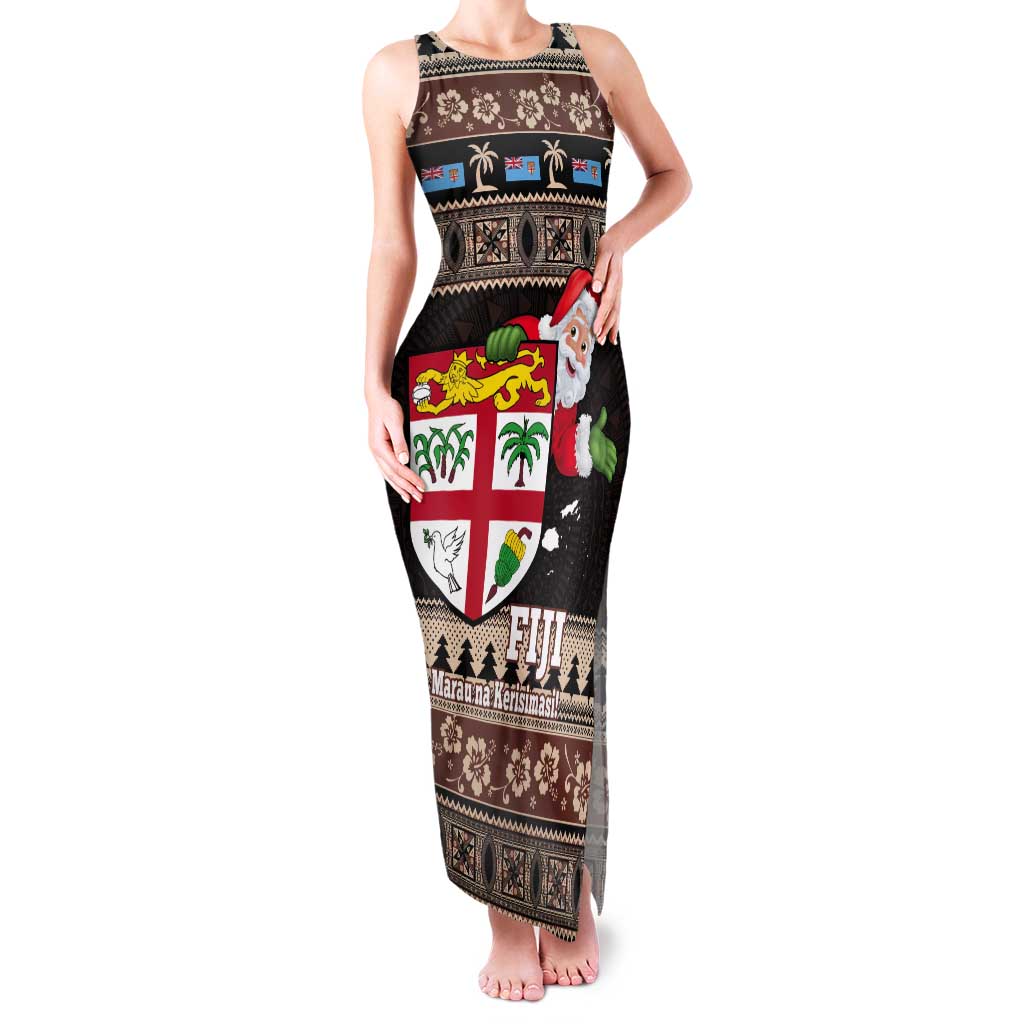 Fiji Christmas Tank Maxi Dress Fijian Masi Marau na Kerisimasi! - Brown LT14 Women Brown - Polynesian Pride