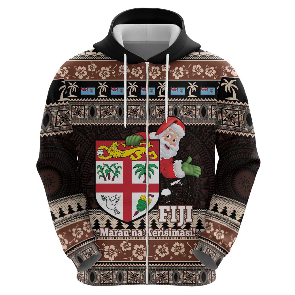 Fiji Christmas Zip Hoodie Fijian Masi Marau na Kerisimasi! - Brown LT14 - Polynesian Pride