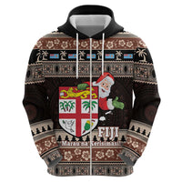 Fiji Christmas Zip Hoodie Fijian Masi Marau na Kerisimasi! - Brown LT14 - Polynesian Pride