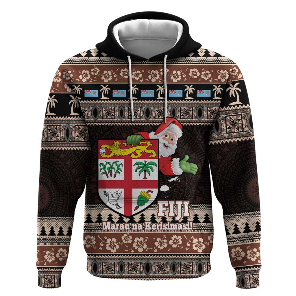 Fiji Christmas Zip Hoodie Fijian Masi Marau na Kerisimasi! - Brown LT14 Pullover Hoodie Brown - Polynesian Pride