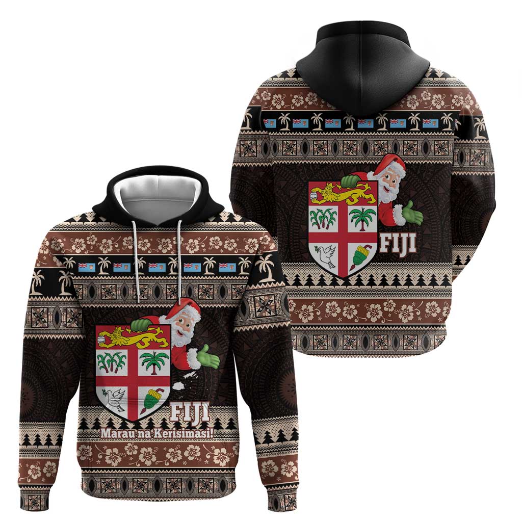 Fiji Christmas Zip Hoodie Fijian Masi Marau na Kerisimasi! - Brown LT14 - Polynesian Pride
