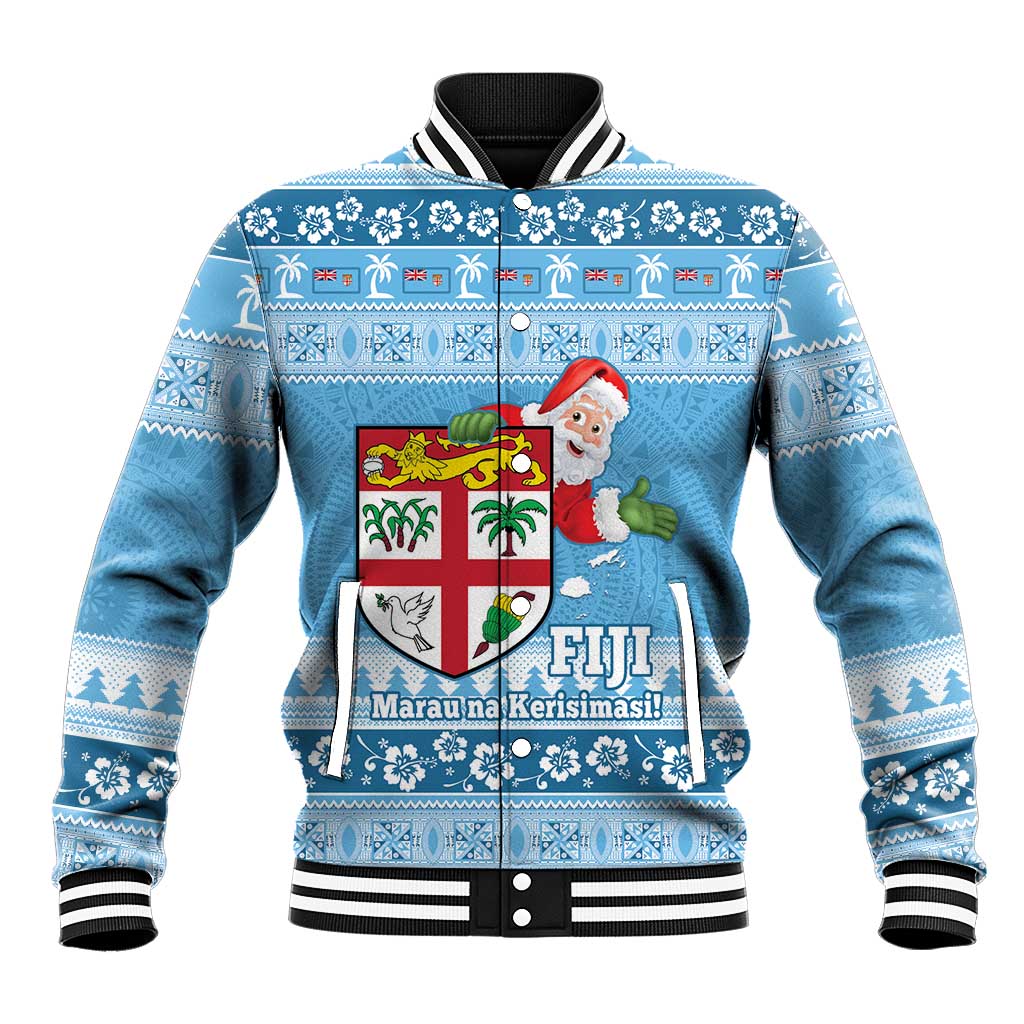 Fiji Christmas Baseball Jacket Fijian Masi Marau na Kerisimasi! - Blue LT14 Unisex Blue - Polynesian Pride