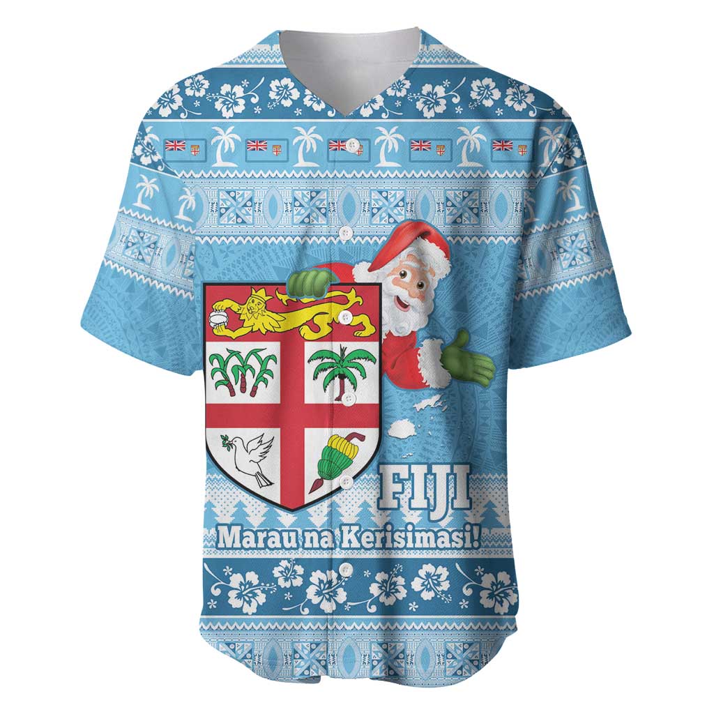 Fiji Christmas Baseball Jersey Fijian Masi Marau na Kerisimasi! - Blue LT14 Blue - Polynesian Pride