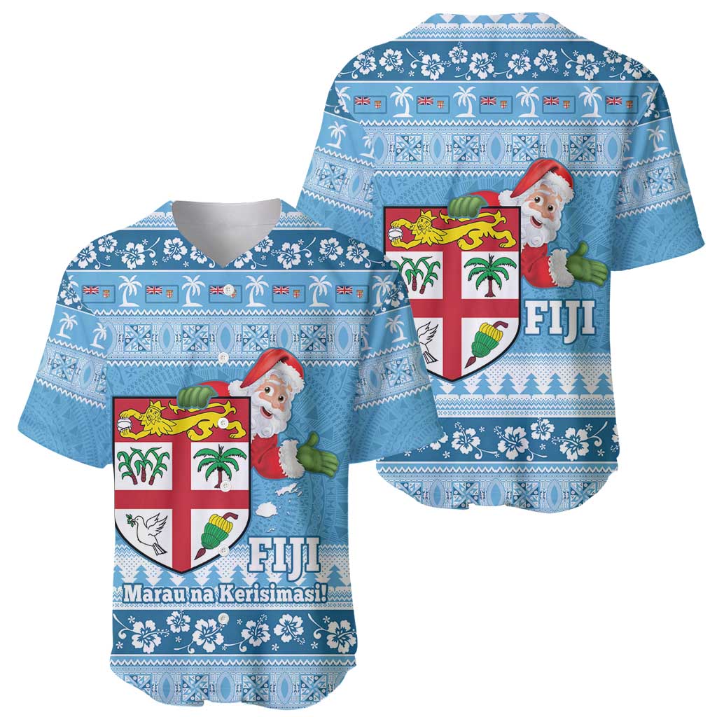 Fiji Christmas Baseball Jersey Fijian Masi Marau na Kerisimasi! - Blue LT14 - Polynesian Pride
