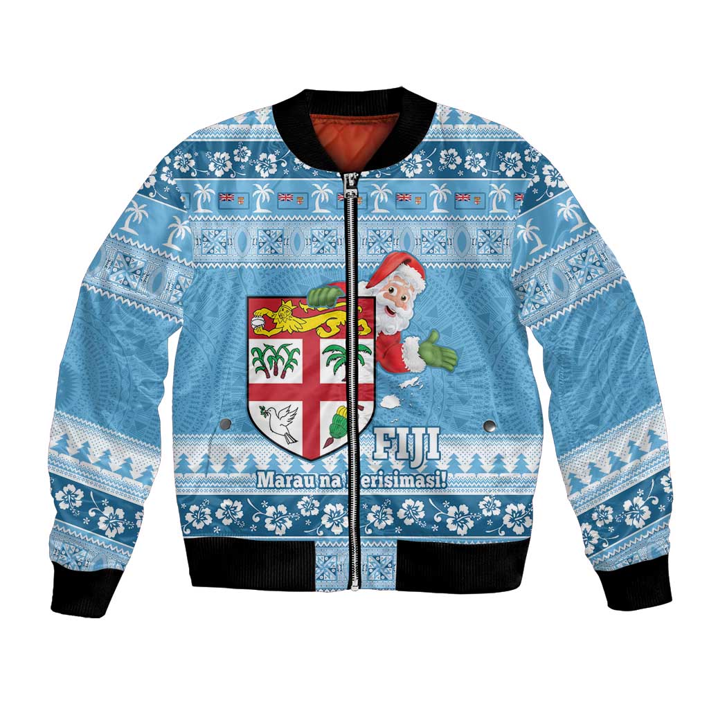 Fiji Christmas Bomber Jacket Fijian Masi Marau na Kerisimasi! - Blue LT14 Unisex Blue - Polynesian Pride