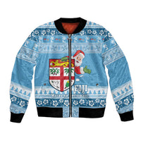 Fiji Christmas Bomber Jacket Fijian Masi Marau na Kerisimasi! - Blue LT14 Unisex Blue - Polynesian Pride