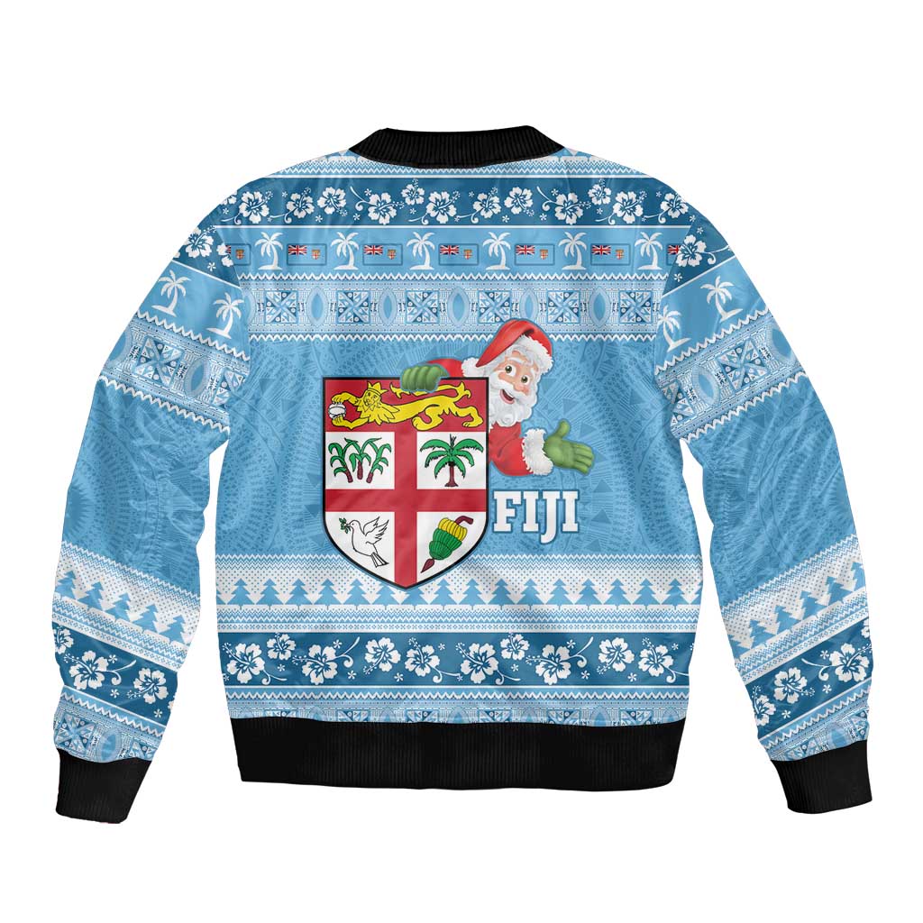 Fiji Christmas Bomber Jacket Fijian Masi Marau na Kerisimasi! - Blue LT14 - Polynesian Pride