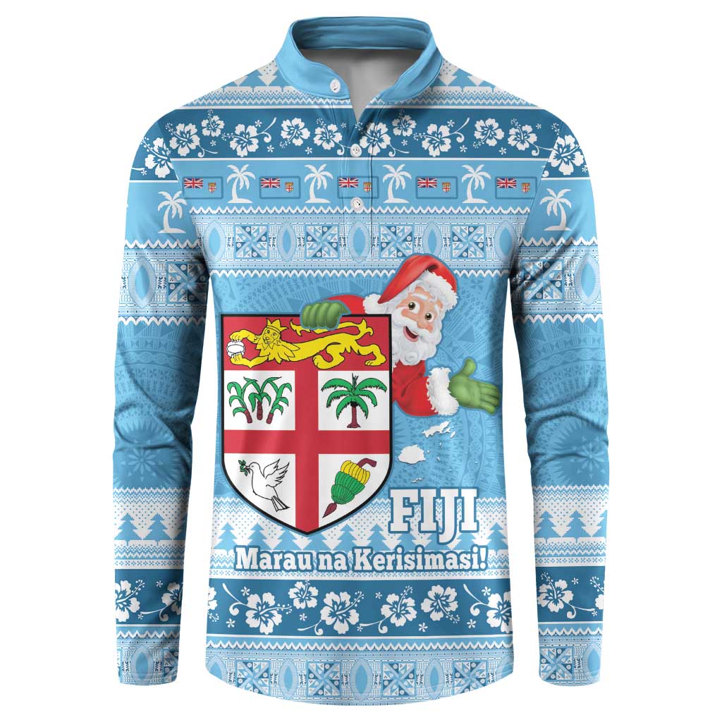 Fiji Christmas Button Sweatshirt Fijian Masi Marau na Kerisimasi! - Blue LT14 Blue - Polynesian Pride