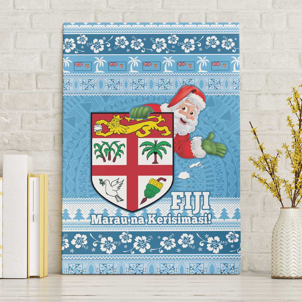 Fiji Christmas Canvas Wall Art Fijian Masi Marau na Kerisimasi! - Blue LT14 Without Frame Blue - Polynesian Pride