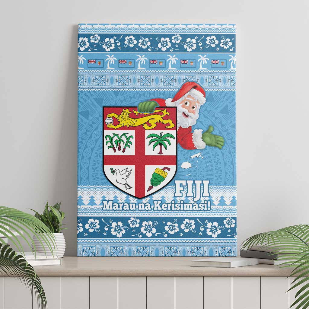 Fiji Christmas Canvas Wall Art Fijian Masi Marau na Kerisimasi! - Blue