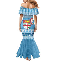 Fiji Christmas Family Matching Mermaid Dress and Hawaiian Shirt Fijian Masi Marau na Kerisimasi! - Blue LT14 - Polynesian Pride