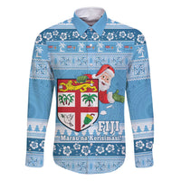 Fiji Christmas Family Matching Off Shoulder Short Dress and Hawaiian Shirt Fijian Masi Marau na Kerisimasi! - Blue