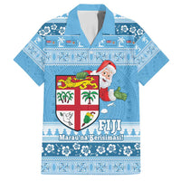 Fiji Christmas Family Matching Tank Maxi Dress and Hawaiian Shirt Fijian Masi Marau na Kerisimasi! - Blue LT14 Dad's Shirt - Short Sleeve Blue - Polynesian Pride
