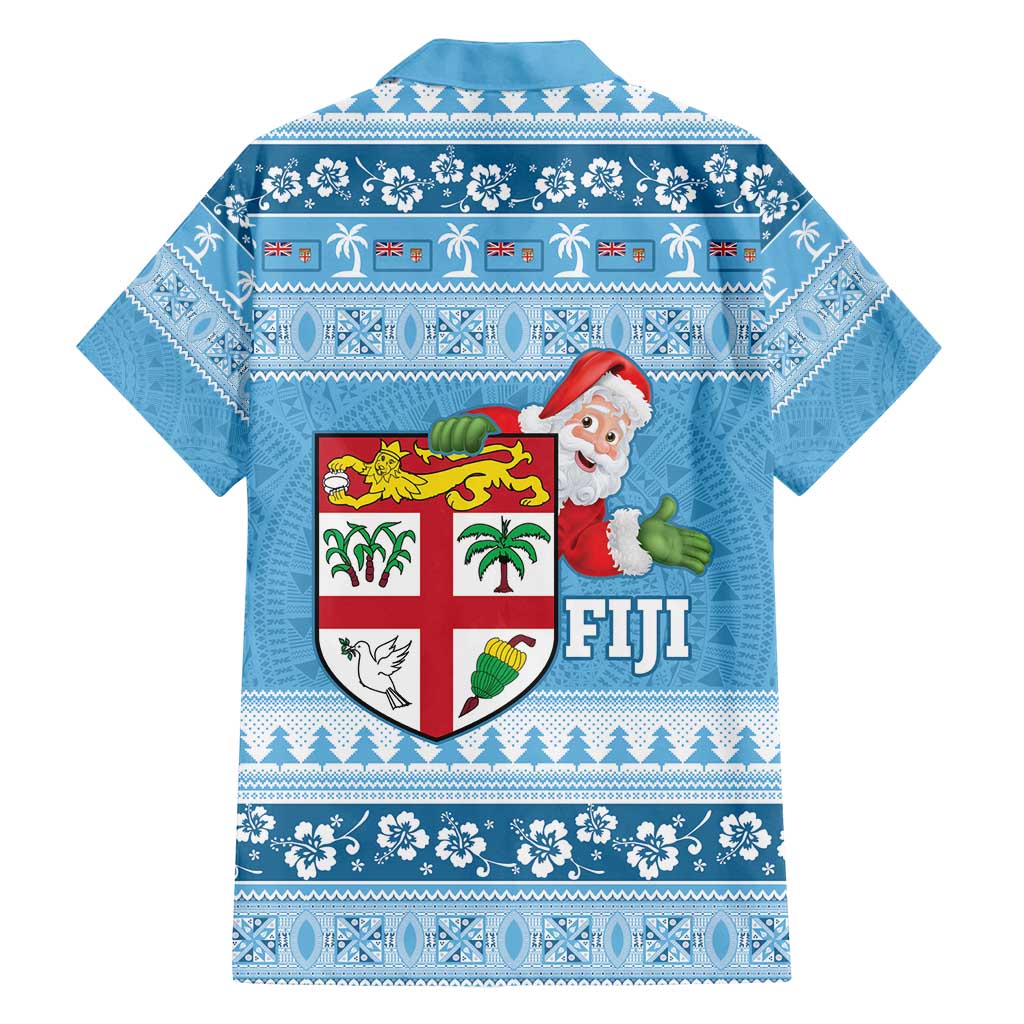 Fiji Christmas Family Matching Tank Maxi Dress and Hawaiian Shirt Fijian Masi Marau na Kerisimasi! - Blue LT14 - Polynesian Pride