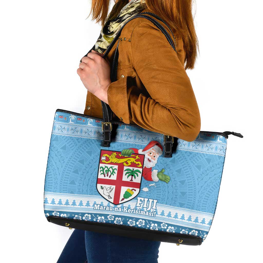 Fiji Christmas Leather Tote Bag Fijian Masi Marau na Kerisimasi! - Blue LT14 Blue - Polynesian Pride