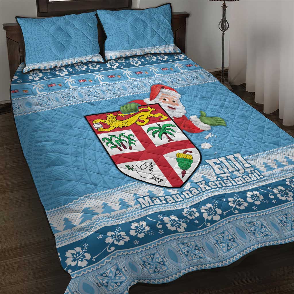 Fiji Christmas Quilt Bed Set Fijian Masi Marau na Kerisimasi! - Blue LT14 Blue - Polynesian Pride