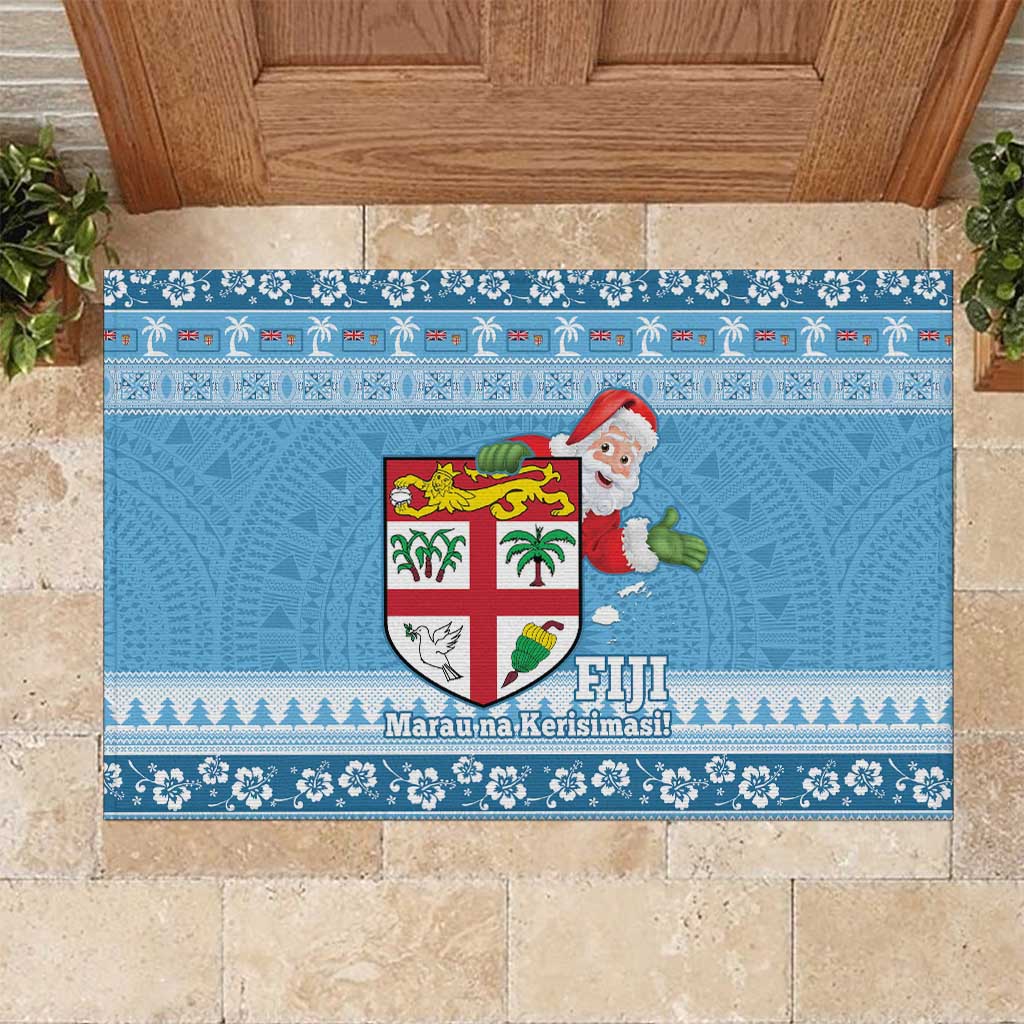 Fiji Christmas Rubber Doormat Fijian Masi Marau na Kerisimasi! - Blue LT14 Blue - Polynesian Pride