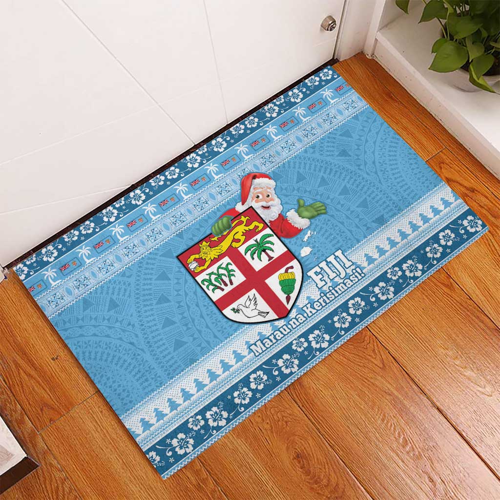Fiji Christmas Rubber Doormat Fijian Masi Marau na Kerisimasi! - Blue LT14 - Polynesian Pride