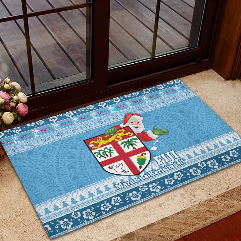 Fiji Christmas Rubber Doormat Fijian Masi Marau na Kerisimasi! - Blue LT14 - Polynesian Pride
