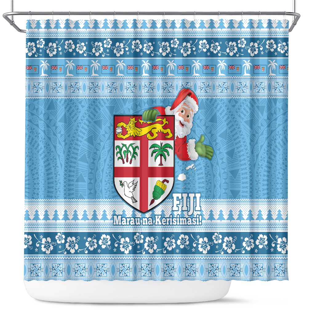 Fiji Christmas Shower Curtain Fijian Masi Marau na Kerisimasi! - Blue LT14 Blue - Polynesian Pride