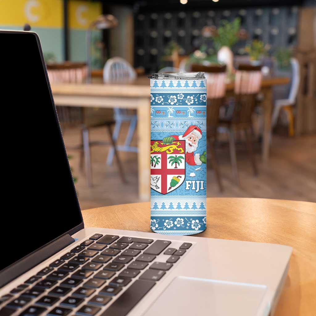 Fiji Christmas Skinny Tumbler Fijian Masi Marau na Kerisimasi! - Blue LT14 - Polynesian Pride