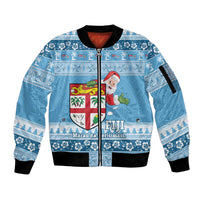 Fiji Christmas Sleeve Zip Bomber Jacket Fijian Masi Marau na Kerisimasi! - Blue LT14 Unisex Blue - Polynesian Pride
