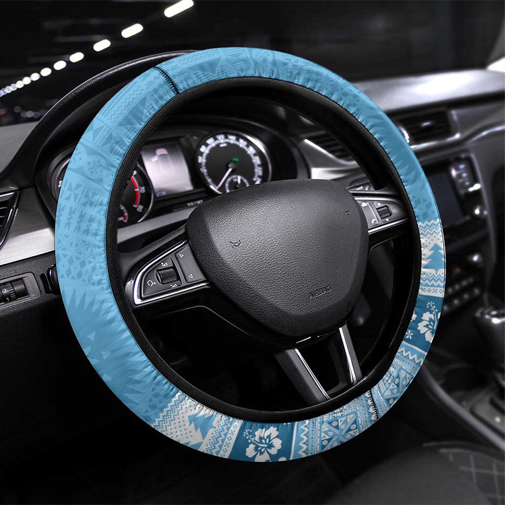 Fiji Christmas Steering Wheel Cover Fijian Masi Marau na Kerisimasi! - Blue LT14 Universal Fit Blue - Polynesian Pride