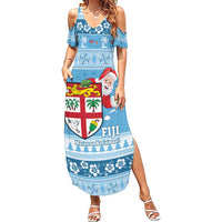 Fiji Christmas Summer Maxi Dress Fijian Masi Marau na Kerisimasi! - Blue LT14 Women Blue - Polynesian Pride