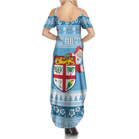 Fiji Christmas Summer Maxi Dress Fijian Masi Marau na Kerisimasi! - Blue LT14 - Polynesian Pride