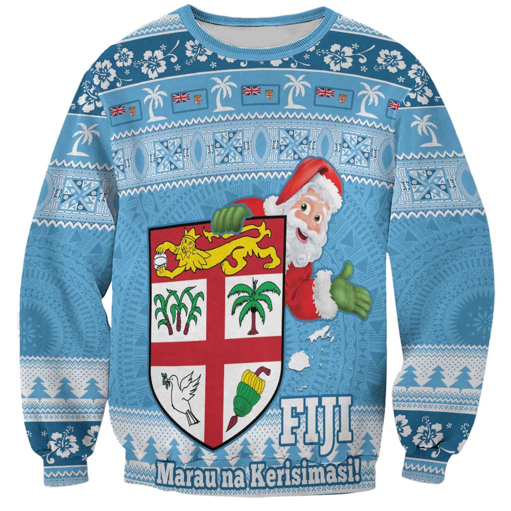 Fiji Christmas Sweatshirt Fijian Masi Marau na Kerisimasi! - Blue LT14 Unisex Blue - Polynesian Pride