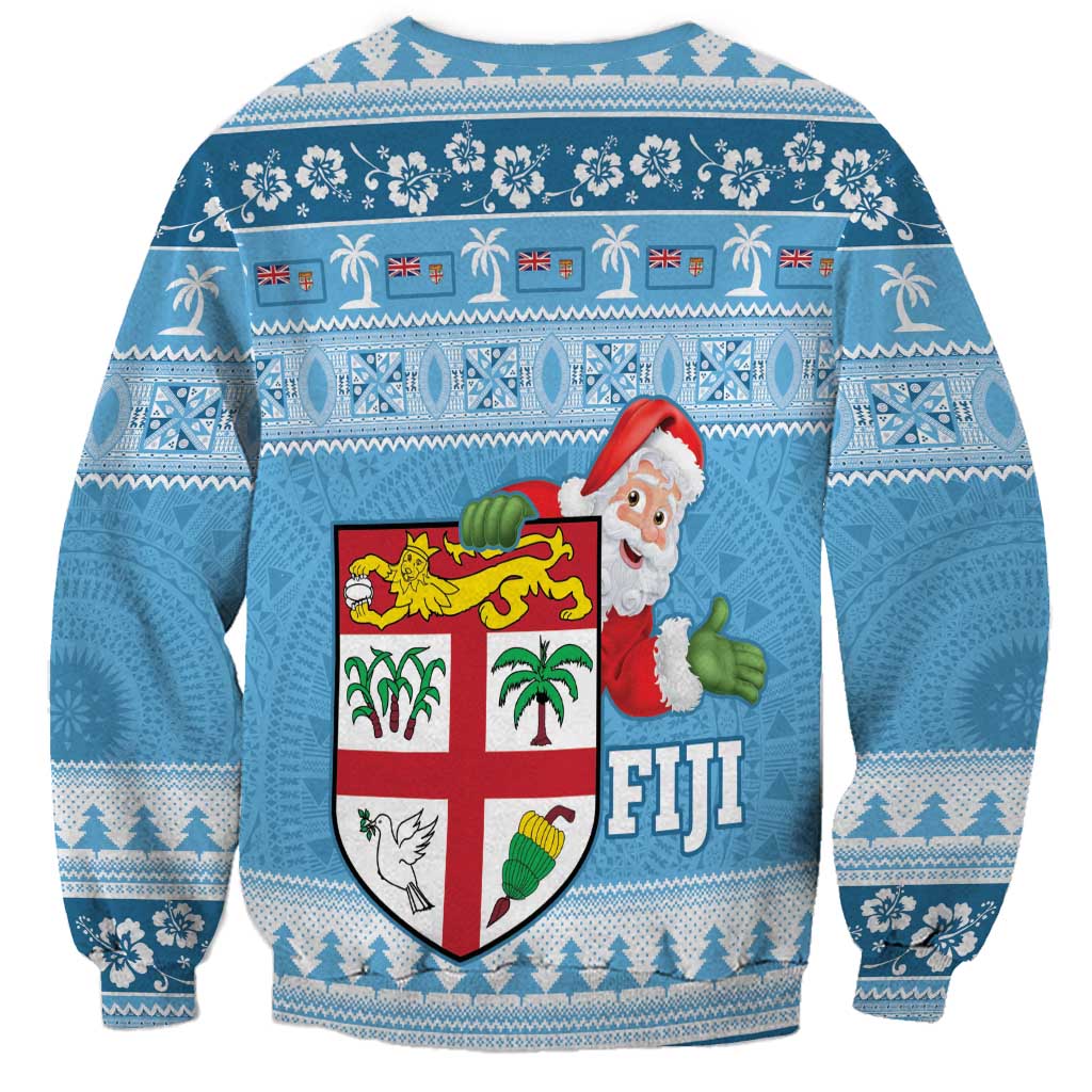 Fiji Christmas Sweatshirt Fijian Masi Marau na Kerisimasi! - Blue LT14 - Polynesian Pride