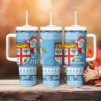 Fiji Christmas Tumbler With Handle Fijian Masi Marau na Kerisimasi! - Blue LT14 - Polynesian Pride