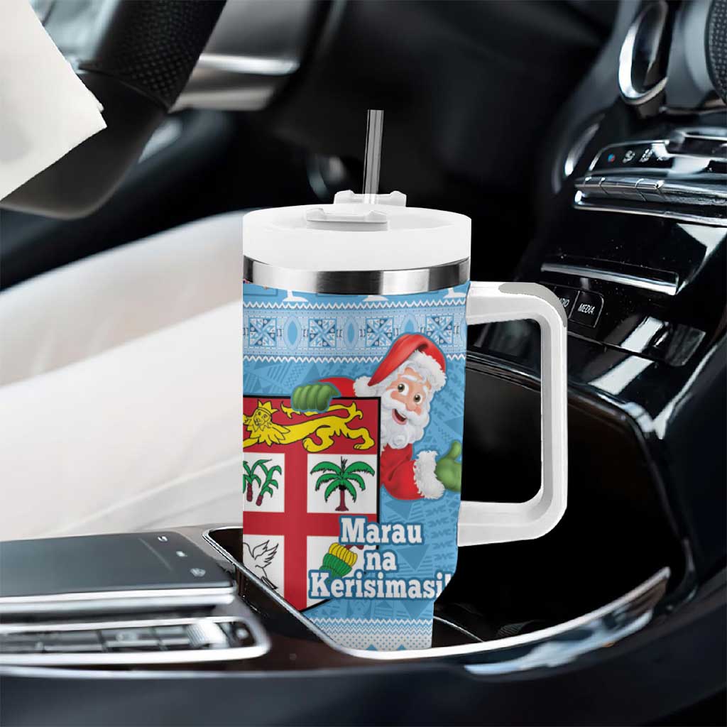 Fiji Christmas Tumbler With Handle Fijian Masi Marau na Kerisimasi! - Blue LT14 - Polynesian Pride