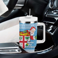 Fiji Christmas Tumbler With Handle Fijian Masi Marau na Kerisimasi! - Blue LT14 - Polynesian Pride
