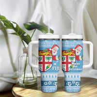 Fiji Christmas Tumbler With Handle Fijian Masi Marau na Kerisimasi! - Blue LT14 - Polynesian Pride